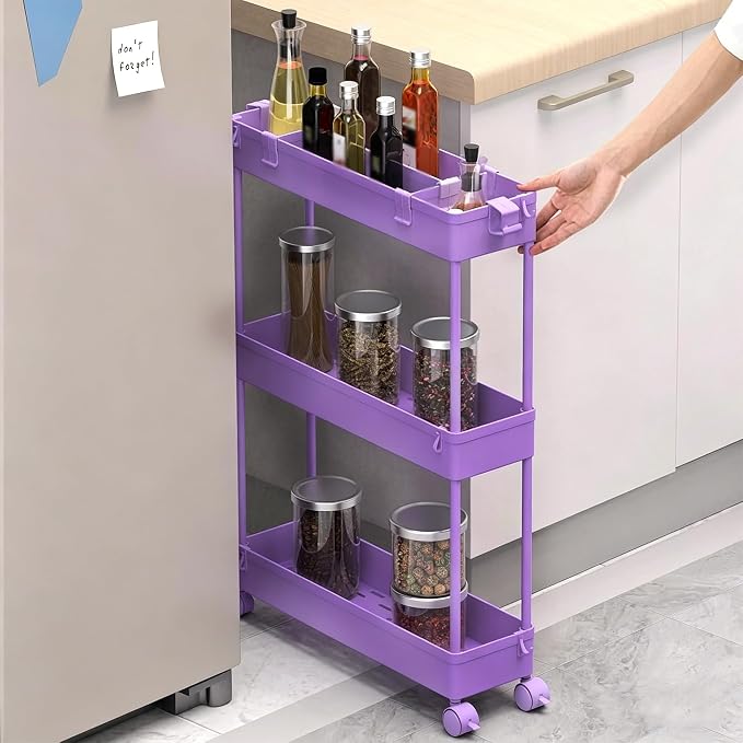 2-piece Set Slim Storage Cart 3 Tier,Bathroom Organizer Rolling Utility,Mobile Shelving Unit Slide Out for Office, Kitchen, Laundry Room & Narrow Places