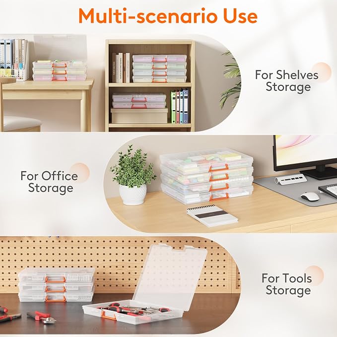 Lifewit 10 Pcs Board Game Storage Boxes, 11.9x8.7'' Paper Container with Secure Latch, Plastic Portable Organizer with Handle & Labels for File,Document,Puzzles, Cards, Art Supplies