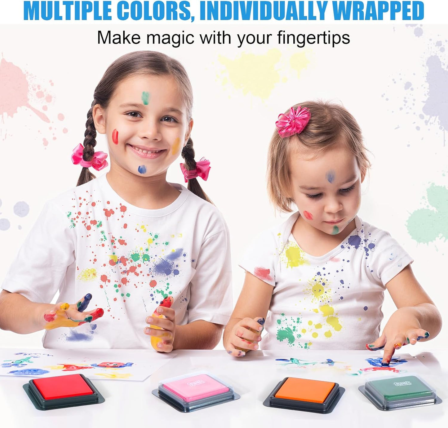 CraftyManor 4 Colors Washable Stamp Pad for Kids Finger Paint, Latex Foam Fingerprint Inkpad, Water Base Ink Stamps Pads for Kid Classroom, Clothing, Letter (4 Colors-01)