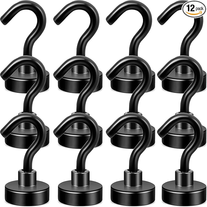 Neosmuk Magnetic Hooks, Heavy Duty 30lb+ Strong Magnet Hook for Cruise Cabins, Cruise Essentials 2026 for Hanging, Metal Wall Refrigerator Hangers (Black, 12 Pack)