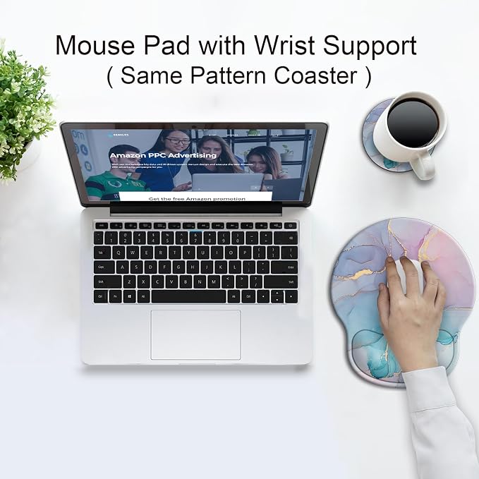 Ergonomic Mouse Pad with Wrist Rest Support,Gel Mouse Pads for Desk | Big Mousepad With Coaster Non-slip & Pain Relief for Computer, Home&Office Desk Decor