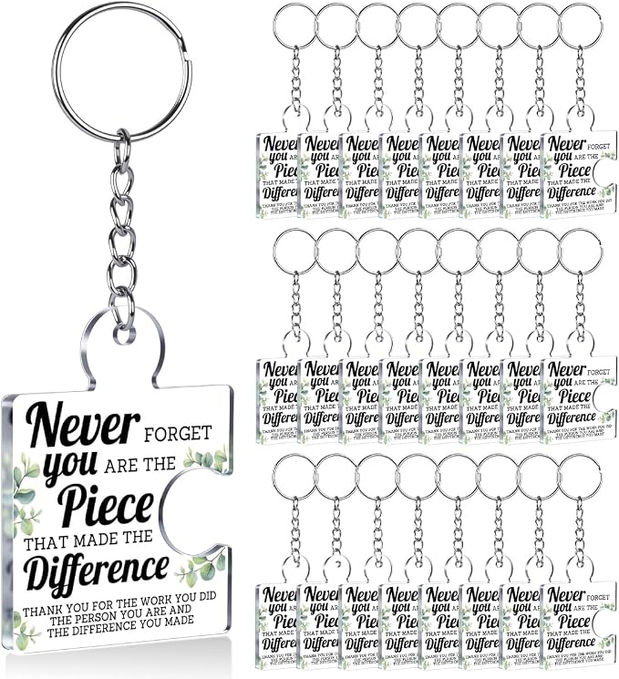 Team Appreciation Gifts Bulk Thank You Keychains for Coworkers | Gift Set for Employee, Staff, Teachers, Teamwork Puzzle Piece Keyring, Acrylic