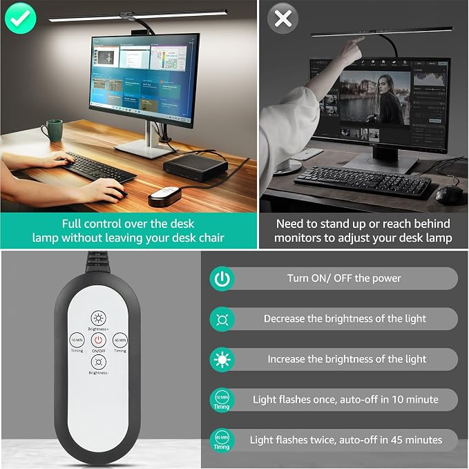 ShineTech LED Desk Lamp for Home Office, 4000K Neutral White Double Head Architect Task Lamps with Clamp, Dimmable Adjustable Flexible,Black
