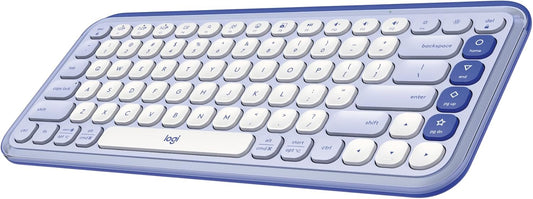 Logitech POP ICON Keys Wireless Bluetooth Keyboard, Comfortable Typing, Programmable Keys, Easy-Switch Between up to 3 Devices, for Laptop, Tablet, PC – Lilac and Off-White