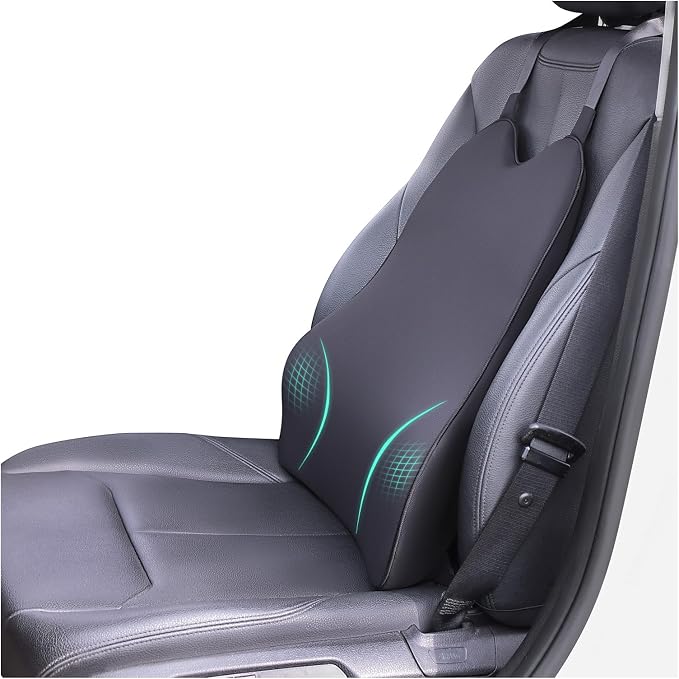 Lumbar Support Pillow for Car – Memory Foam Whole Back Relief | Adjustable Straps, Washable Cover, Anti-Slip – Daily Commute & Long Trips – 16.9"x20.9"(2.4" Thin) – Trusted by Pro Drivers