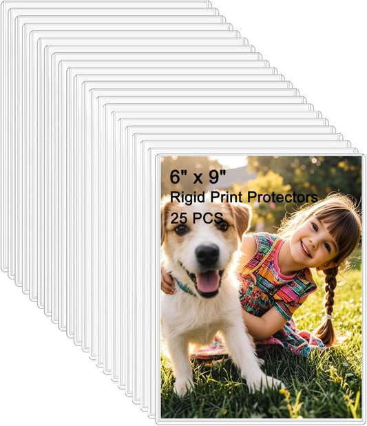 25PCS 6" x 9" Clear Rigid Card Sleeves – Waterproof Hard Plastic Protectors for Postcards, Prints, Photos, Trading & Sports Cards – Top Load Jumbo Sheet Holders