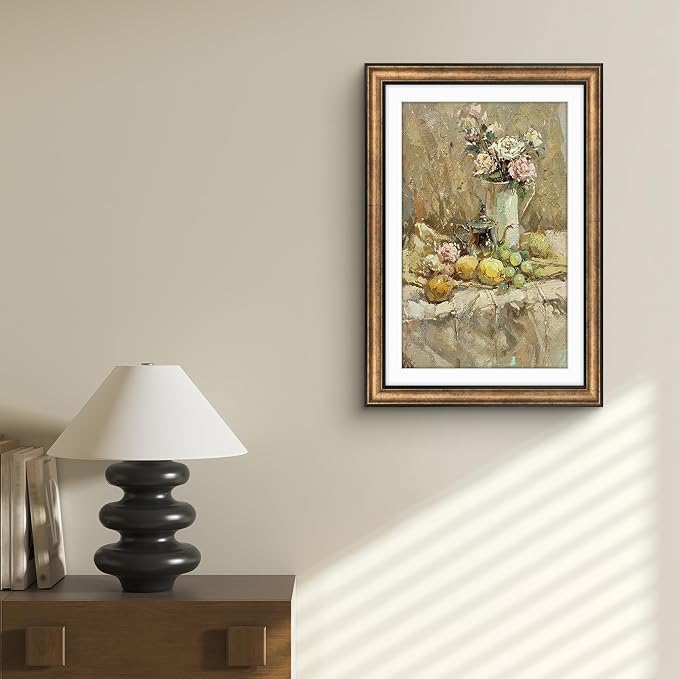 Golden State Art, 13x19 Photo Frame with Mat for Pictures 11x17 and Real Glass (Dark Gold Brown & Bronze Pewter Panel with White Color Mat, 1.25 Inch Frame Border)