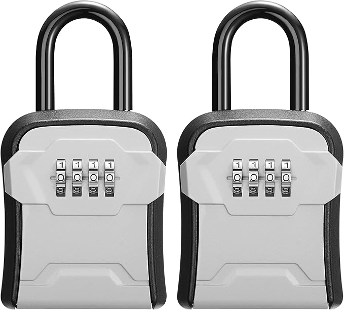 Puroma Lock Box, Key Lock Box Wall Mount & Portable Combination Lockbox with Resettable Code, Security Lockbox for Outside House Keys, Apartment Realtors Spare Keys Storage (2 Packs, Gray)