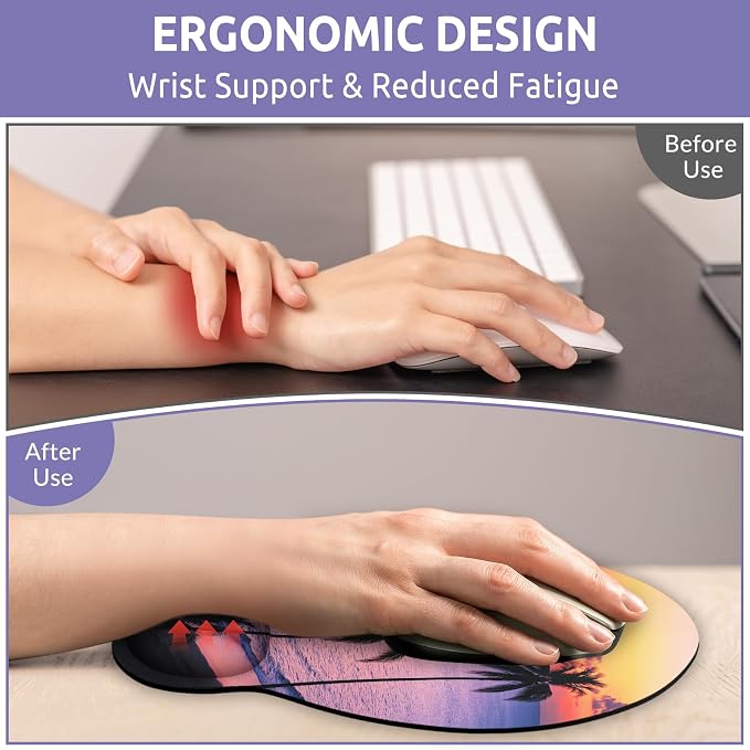 KONVINIT Ergonomic Mouse Pad with Wrist Rest, Small Mousepad with Non-Slip Rubber Base and Smooth Surface, Sunset Mouse Pads for Desk, Office Desk Accessories