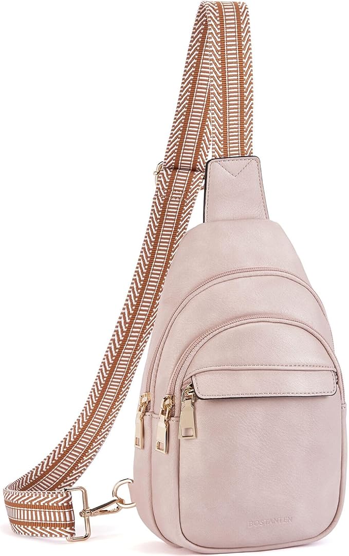 BOSTANTEN Sling Bag for Women Leather Crossbody Bags Fanny Pack Chest Bag for Travel | Adjustable Wide Strap, Small, Anti Theft, Lightweight, Multi Pockets and Carrying Way, Card Slot, Cute Trendy for Everyday