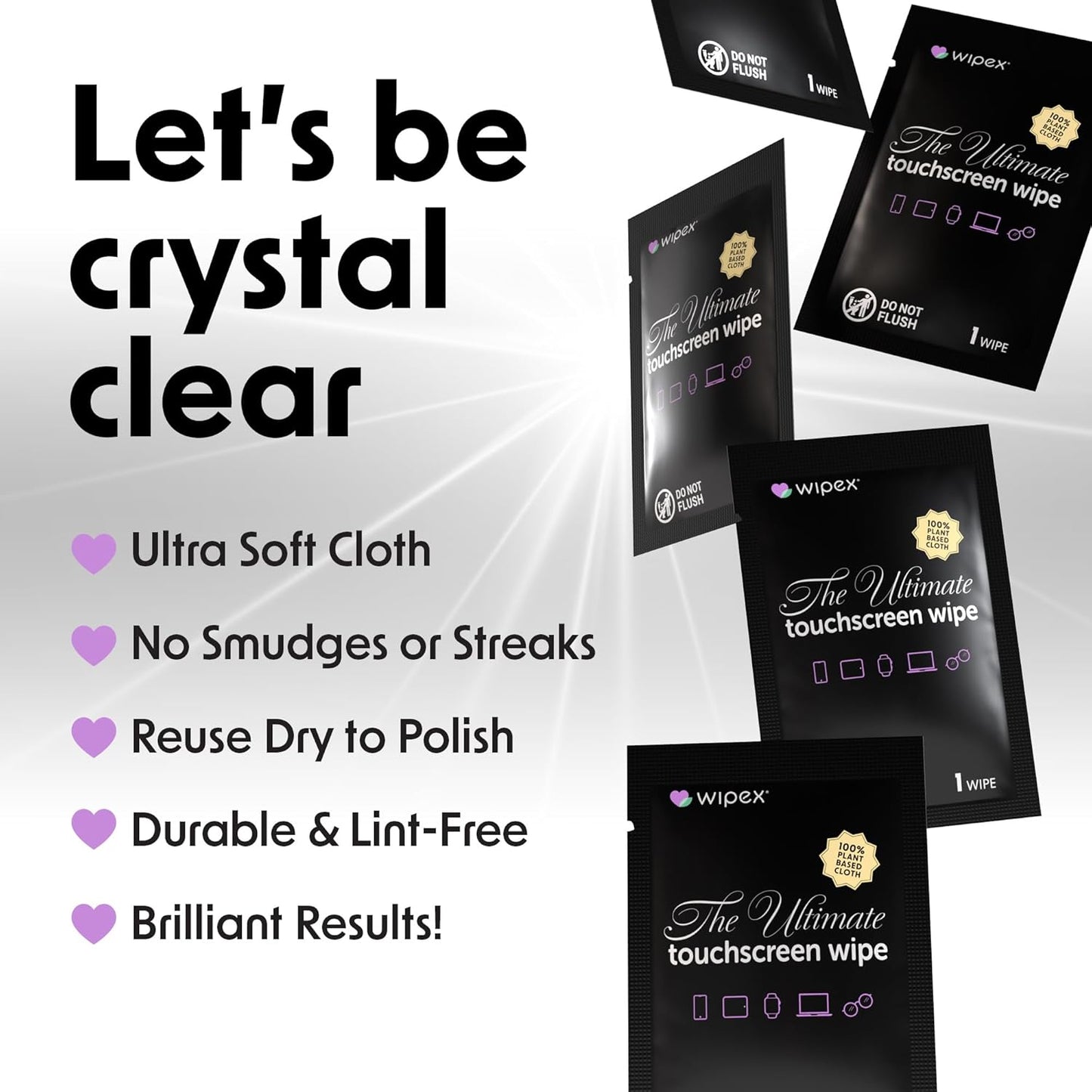 Wipex Car Screen Wipes for Electronics - 24 Individual Car Screen Cleaner Wipes - Plant-Based Touchscreen Cleaner Cloth for Dashboard Panels, Mobile Phone, Interior Car Cleaning Supplies (5.9"x4.92")