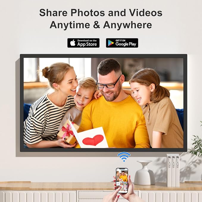 32-Inch 64GB Extra Large Digital-Picture-Frame - 1920x1080 IPS 1080P FHD WiFi Digital Photo Frame, Remote Control, Sync Smartphone Screen, Load Photos Videos from Phone via App Email, Gift for Mom Dad