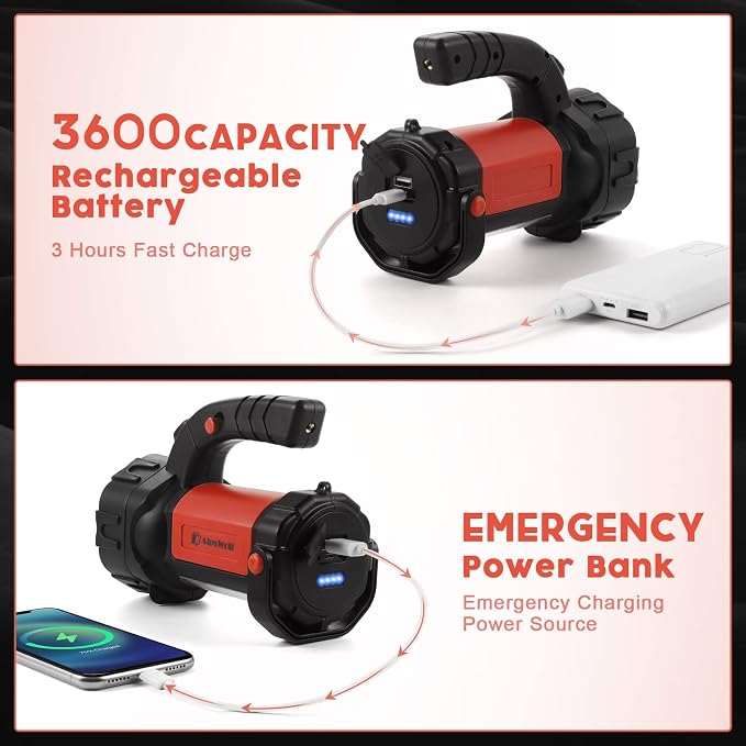 Camping Lantern Rechargeable, AlpsWolf LED Flashlight Spotlight Lantern with 800LM, 3600 Capacity Powered, Portable Bright Camping Light for Emergency, Outdoor Hiking, Power Outages