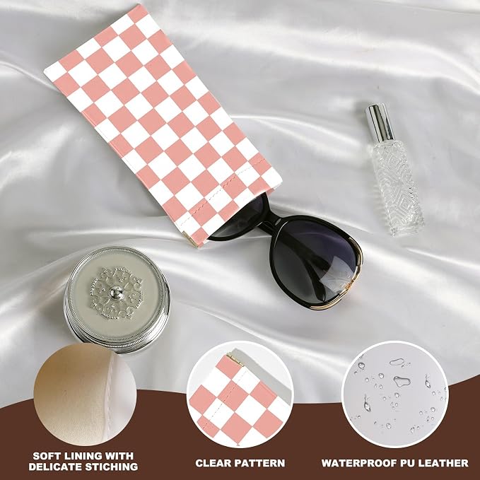 Anikathy 2Pcs Sunglass Eyeglass Glasses Case Soft PU Leather with Cleaning Cloth Cute Glasses Pouch Bag for Men Women Girs
