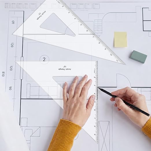 Coopay 2 Pack Triangle Ruler, 30/60 & 45/90, Clear Acrylic, Inking Edge | Drafting Triangle, 12 inch 30/60, 10 inch 45/90 Degree, Technical Drawing Tools, Design, Architect and Engineering, Student