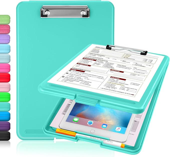 Sooez Clipboard with Storage, Plastic Nursing Clip Board, 8.5" x 11", Work | Sturdy Clipboards Foldable, Cute Hanging Clip Board Case, Teacher, Classroom Must Haves, Office School Supplies, Women & Men