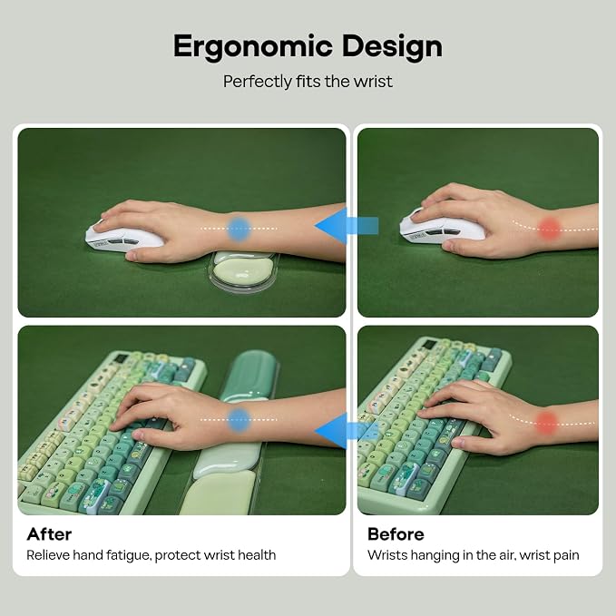 EPOMAKER CloudGel Wrist Rest for Keyboard and Mouse, 2 Pieces | Silicone Wrist Support, Anti-Slip Rubber Bottom, Ergonomic Design, Suitable for Office/Computer/Laptop/Gaming (Green)