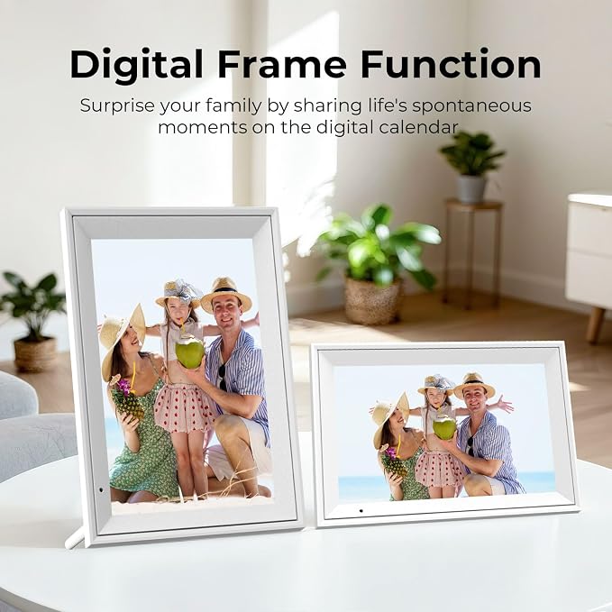 Digital Picture Frame, 10.1 Inch Digital Calendar with 1280 * 800 HD IPS Touch Screen, Smart Photo Frame Built-in 32GB Memory, Auto-Rotate Easy Setup to Share Photos or Videos via AiMOR APP (White)