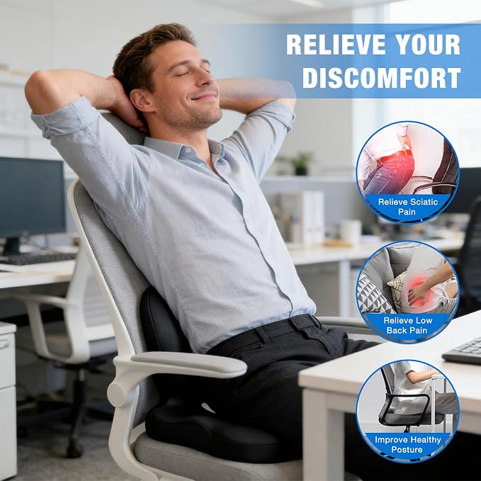 Seat Cushion with Back Support,Cooling Gel & Memory Foam Lumbar Support Pillow for Office Chair,Ergonomic Office Chair Cushions for Sciatica Pain Relief,Gel Seat Cushions for Car,Office,Desk