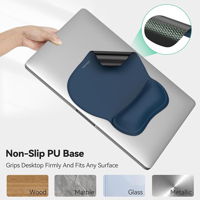 TECKNET Gel Ergonomic Mouse Pad with Wrist Rest, Non-Slip PU Base, Navy | Comfortable Gel Cushion, Pain Relief, Smooth and Waterproof Surface, Mouse Pad with Wrist Rest for Office, Gaming and Study