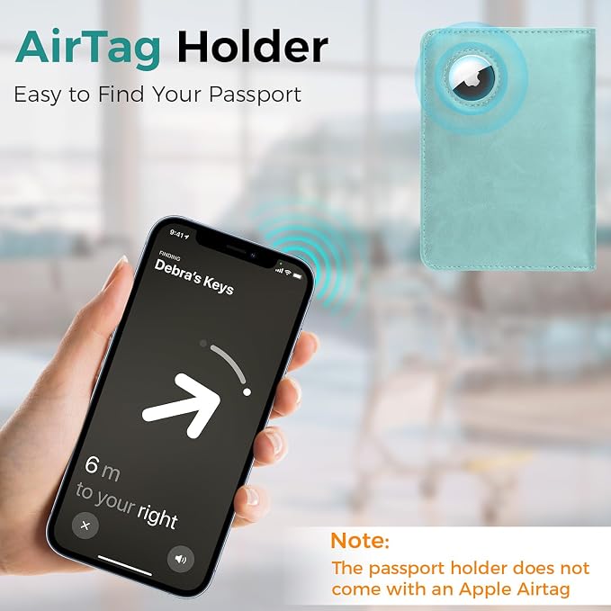 Passport Holder Travel Women Men, Passport Wallet with Airtag Slot, Blue | RFID Blocking PU Leather Passport Holder Cover Case with Card Holder, Pen Slot