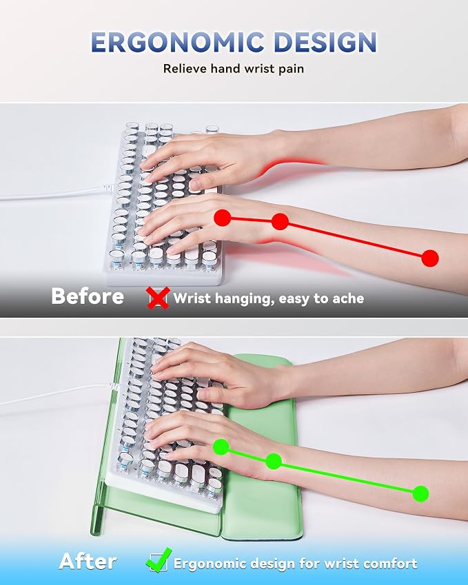 Laborio Computer Keyboard Wrist Rest, Keyboard Riser Stand for Desktop | Green, Ergonomic Acrylic Keyboard Holder, Non-slip Wrist Pad, Pain Relief for Typing, Multiple Colors