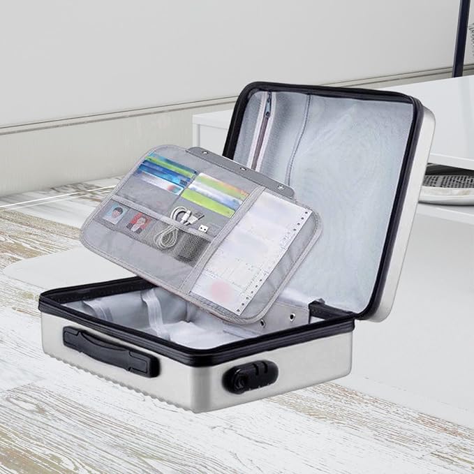 Fireproof Document Box, Secure Storage, Waterproof Briefcase, Sturdy Storage Bag for Contracts, Outdoor, Silver