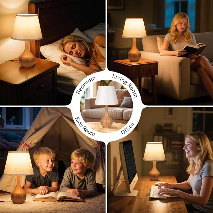 16.1" Touch Table Lamp for Nightstand, 3 Way Dimmable Small Bedroom Lamp | Touch Control, Bulb Included, Wood-paint Bedside Lamps for Desk, Night Stands, Living Room, End Table, Corded