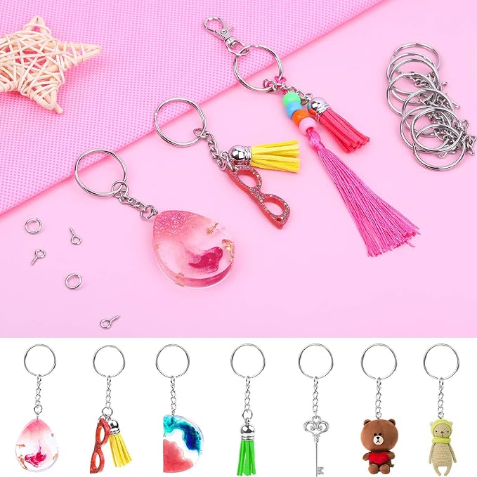 Audab 360Pcs Keychain Bulk, 120Pcs Keychain Rings with Chain and Open Jump Ring with Screw Eye Pins for Crafts and Jewelry Making