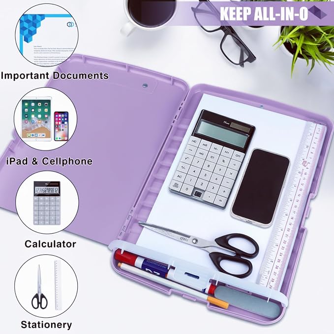 Clipboard with Storage Heavy Duty,Clip Boards 8.5x11 with Pen Holder,High Capacity Nursing Clipboard Case,Side Opening,A4 Letter Size for Office,School and Home,Light Purple Lavender