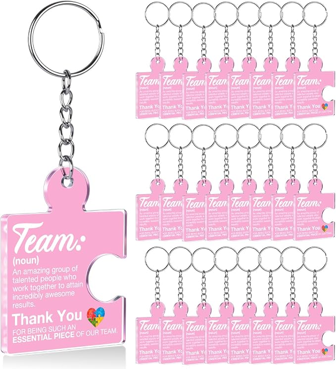 Team Appreciation Gifts Bulk Thank You Keychains for Coworkers | Gift Set for Employee, Staff, Teachers, Teamwork Puzzle Piece Keyring, Acrylic