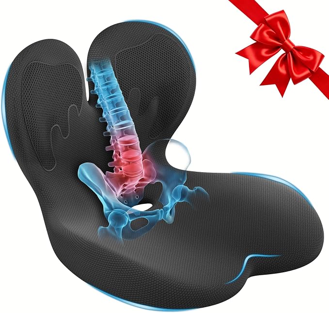 Thick Car Seat Cushion with Lumbar Support for Long Driving RV, Ergonomic Memory Foam Office Chair Cushion for Sciatica, Tailbone & Lower Back Relief, Ideal Gift for Drivers & Office Workers (Black)
