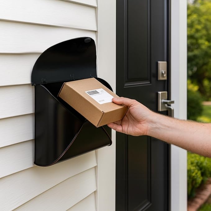 NACH Black Mailbox Wall Mount, 11.5 x 9 x 4.5 inch Wall Mount Mailboxes for Outside, Waterproof Mailboxes for Outside - Envelope Mailbox