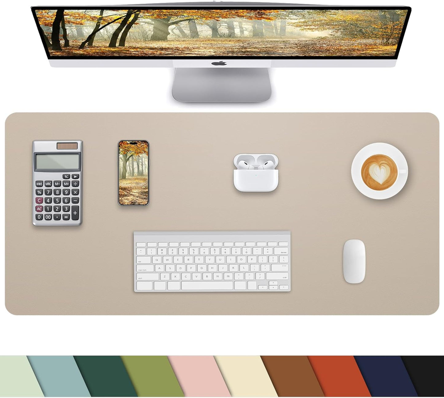 Leather Desk Pad Protector, Large Desk Mat, Mouse Pad, Non-Slip PU Leather Desk Blotter,Desk Cover mat,Desk mat for Keyboard and Mouse,Mat for Office&Home (Apricot, 48" x 17")