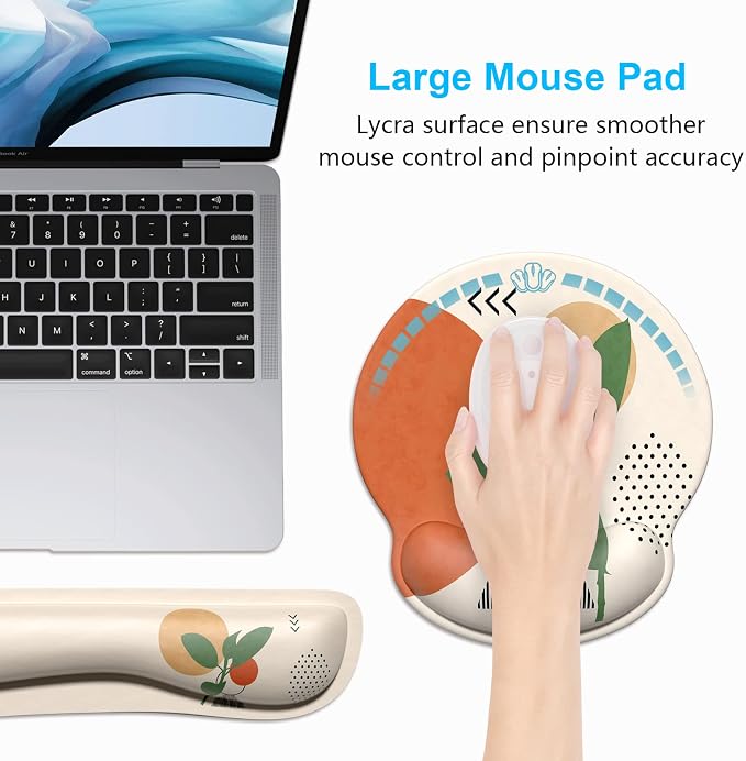 Dapesuom Keyboard Wrist Rest and Mouse Pad with Wrist Support, Memory Foam Cushion for Keyboard and Mouse Set, Ergonomic Desktop Pad Rests with Non Slip Base for Easy Typing & Pain Relief, Painting