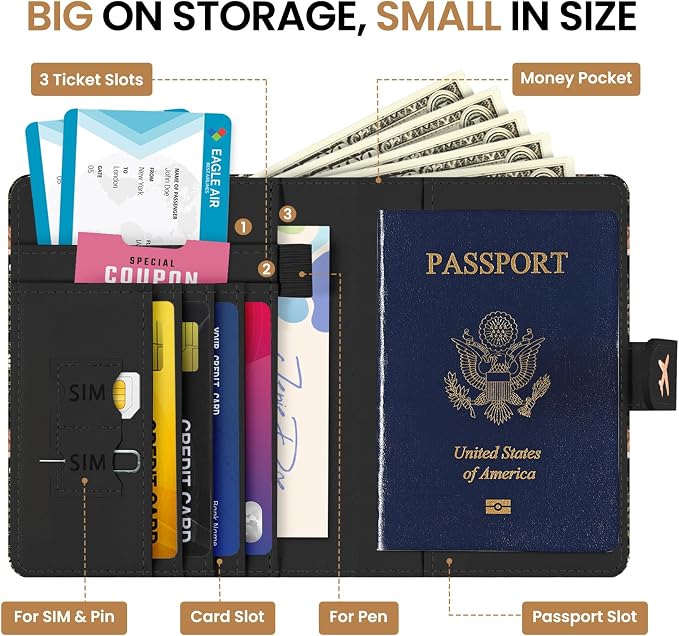 Passport Holder for Travel Essentials, RFID Blocking Leather Cover Wallet with Magnetic Closure, Aesthetic & Cute Passport Book Case for Women and Men - Mushroom