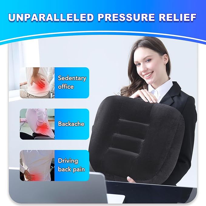 Extra Thick Seat Cushion, Large Chair Cushion Booster for Office Chair to Rise Height, Velvet Cover with Handle and Anti-Slip Bottom, PP Cotton Filling - Relieves Back Pain - 18"X16"X6" Black