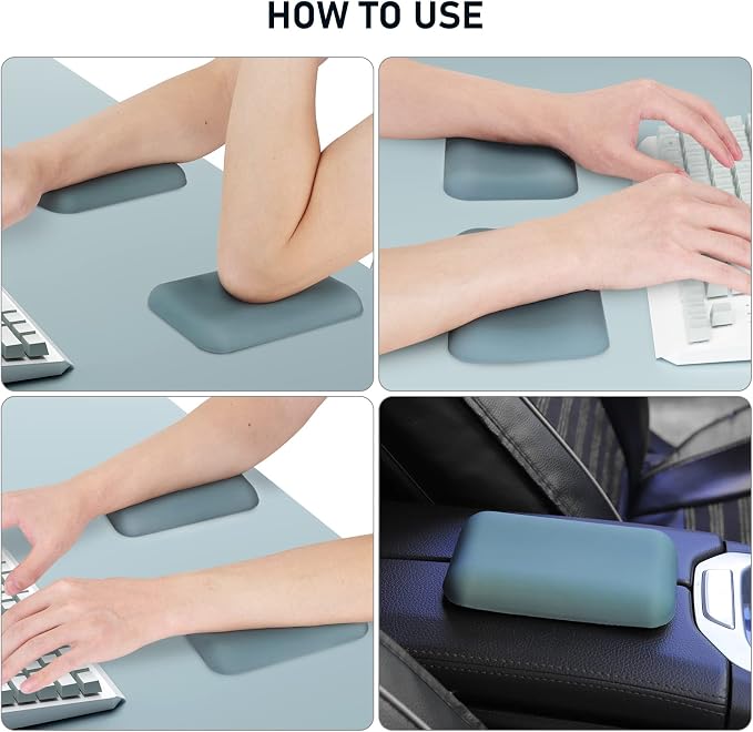 Leolee Elbow Rest Pads for Desk, Green Ergonomic Wrist Rest Arm Rest Pads | Memory Foam & Non-Slip Base, Armrest Cushion Support Pad Relieve Elbow and Wrist Pain for Computer, Office, 2 Packs