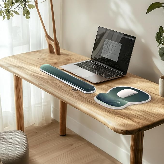 AKIT Ergonomic Mouse Pad and Keyboard Wrist Rest Set, Gel Mousepad, Green | Wrist Support for Computer Keyboard, Non-Slip PU Base, Pain Relief, Typing Comfort, Fit for Gaming, Office, Home