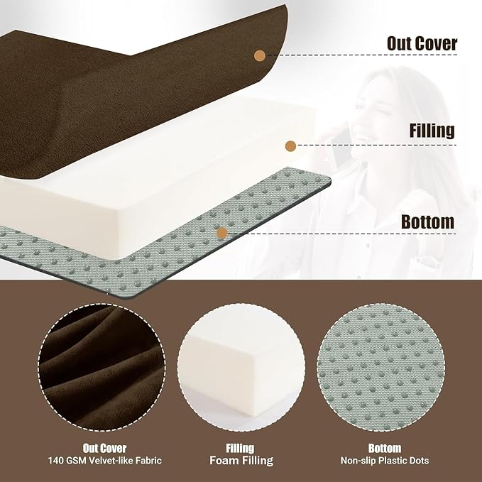 HOMBYS Recliner Seat Cushion with Lumbar Support Pillow and Adjustable Headrest, Medium Firm Foam Filling Chair Pad and Back Support, Non-Slip Design for Comfort and Pressure Reduce, Brown