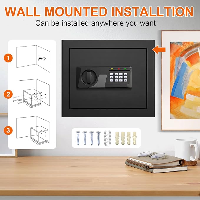 1.8 Cuft Fire proof Safes for HOME USE, Anti-Theft Digital Security Safety Box with Programmable Keypad and Spare Keys, Home Safes Fireproof Waterproof for Money Medicine Document Valuables