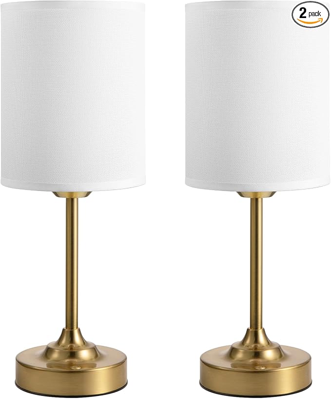 Touch Control Cordlss Table Lamp, USB-C Rechargeable Lamp with Stepless Dimming, 4000mAh Battery Operated Vintage Bedside Lamp for Bedroom, Living Room, Night Light & Emergency Lighting, Brass, 2 Pack