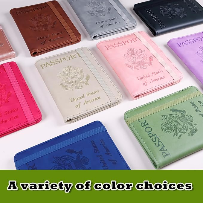 Melsbrinna Premium Leather Passport Holder Covers Case, Waterproof Rfid Blocking Travel Wallet Passport Holder with Pen Holder, Cute Passport Book for Women/Men
