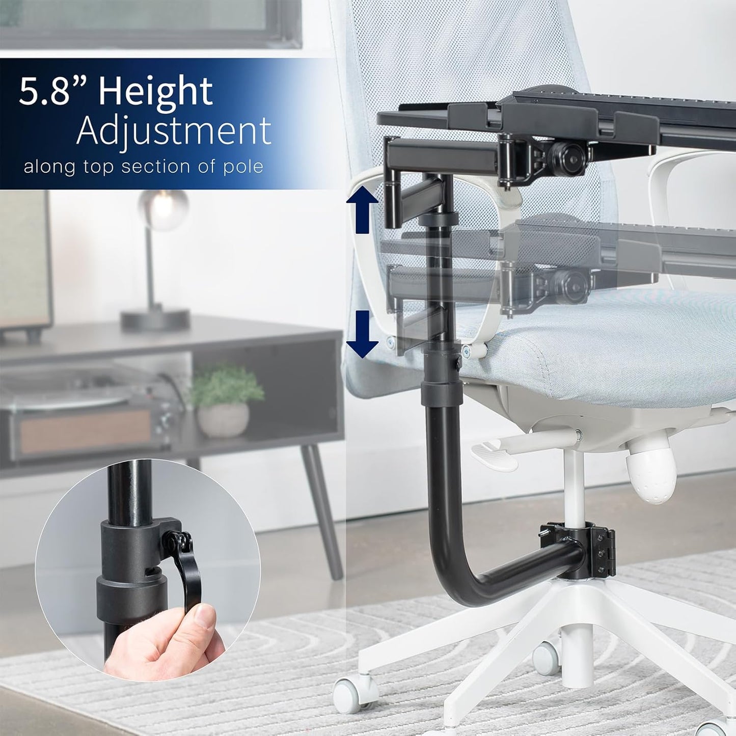 VIVO Office Chair Mounted 26 x 12 Inch Keyboard and Mouse Tray, Ergonomic Tilt, Full Motion 360 Degree Rotation, Black, MOUNT-KB18CP