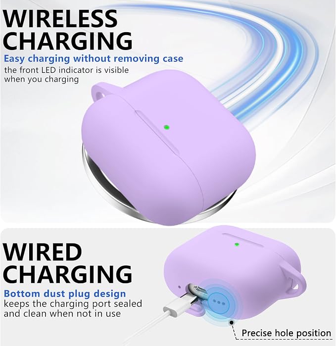 Ljusmicker for AirPods 4 Case 2024 with Cleaner Kit,Soft Silicone Protective Cover for Apple AirPods 4th Generation Cases for Women Men,for AirPod 4 Case Accessories with Keychain-Purple