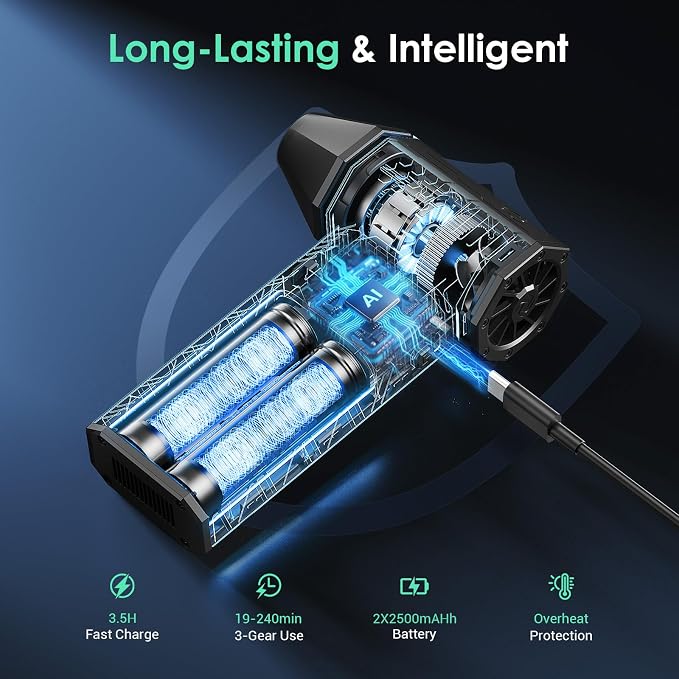 YOTON Electric Air Duster, 110000 RPM Compressed Air Cleaner, Rechargeable Keyboard Cleaner with Storage Bag, Powerful 3-Speed Cordless Air Blower for PC, Computer, Electronics, Car Interior Cleaning