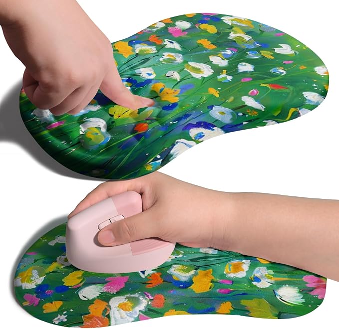 Ergonomic Joint Wrist Support Mouse Pad with Memory Foam Cushion Massage Bump, Carpal Tunnel Pain Relief Mousepad Slope Design for Wrist Rest, 11.8x7.9 in, Iris