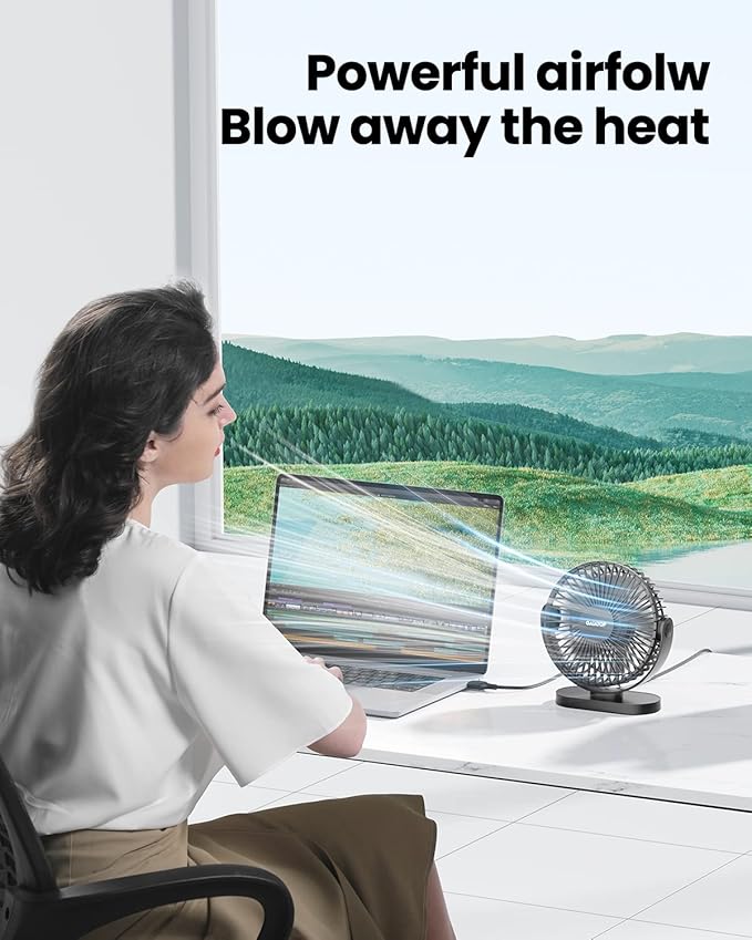 Gaiatop USB Desk Fan, 5.5 Inch Small Quiet Powerful 3 Speeds 90° Rotate, Personal Mini Portable Desktop Table Fans, Cooling for Home Office Car Travel Indoor Outdoor Black