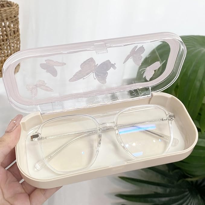 Glasses Case Hard Shell, Clear Eyeglass Case, Cute Holder for Sunglasses and Reading Glasses