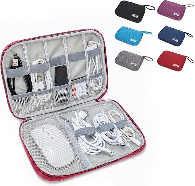 Electronics Organizer Travel Case - Water-Resistant Tech Bag for Cables, Chargers & Cord Management - Small Portable Pouch for Travel Accessories, Gear Bag for Airplane & Business